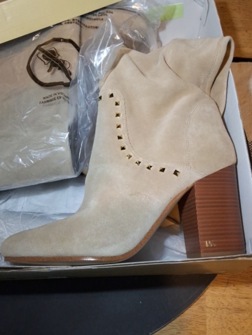 Michael Kors Cream Suede Studded Heeled Boot